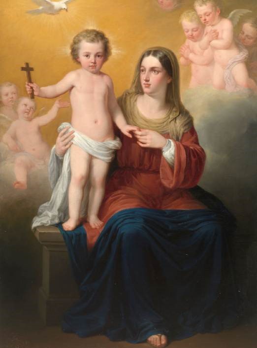 La Virgen María, el niño Jesús y el Espíritu Santo 21x15 cm.